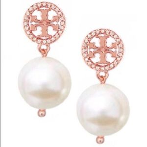 Tory Burch rose gold pearl drop earrings
